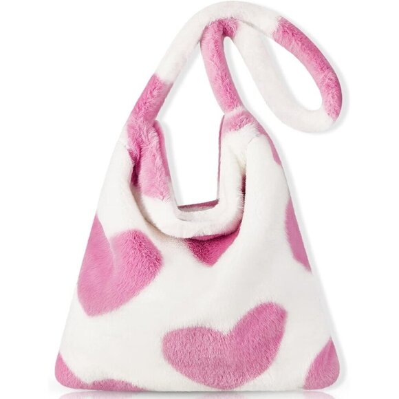 ✨ Weewooday Fluffy Furry Purse Women Pink PlushLadies Tote Autumn Winter Handbag - Picture 1 of 7